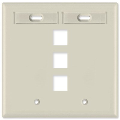 Leviton QuickPort Wallplate, 2-Gang, 3-Port (with ID Window), Light Almond